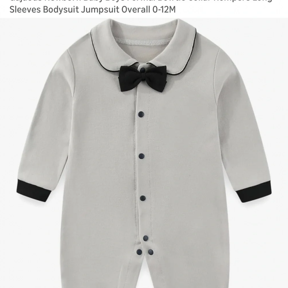 sdej Newborn Baby Boys Bowtie Collar , Suit Rompers Long Sleeves